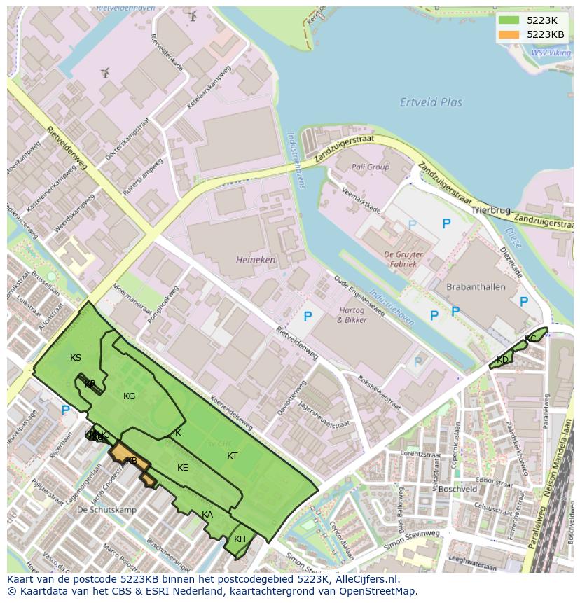 Afbeelding van het postcodegebied 5223 KB op de kaart.