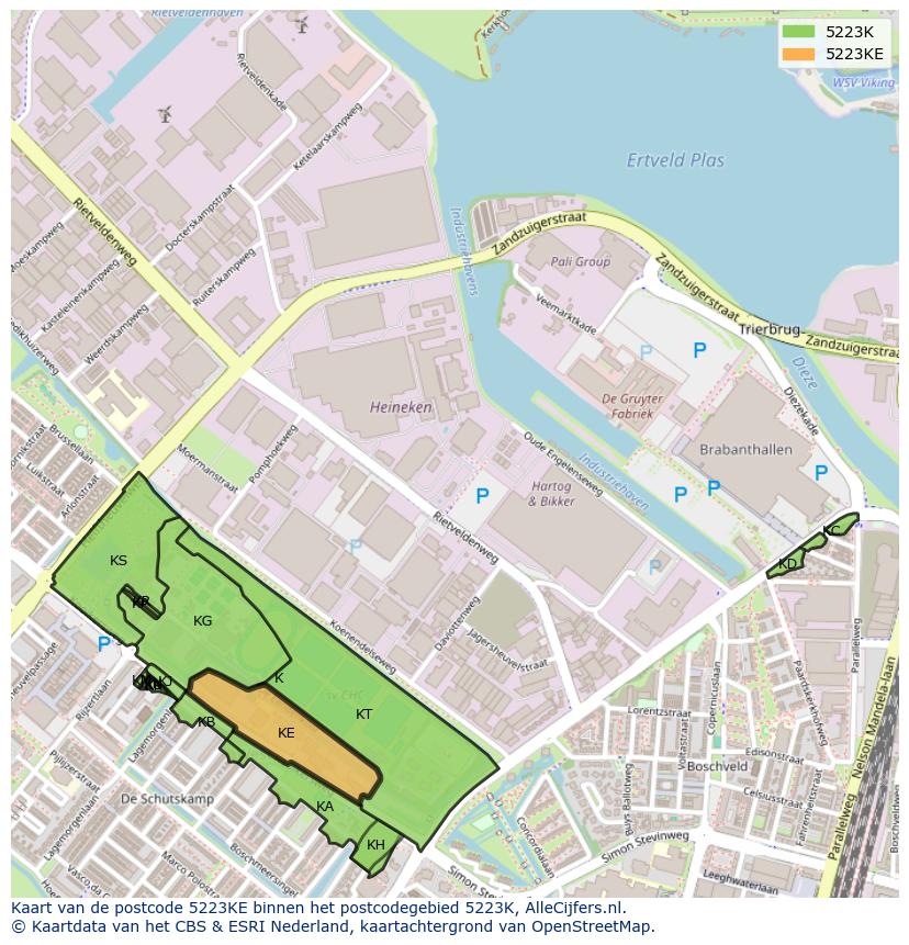 Afbeelding van het postcodegebied 5223 KE op de kaart.