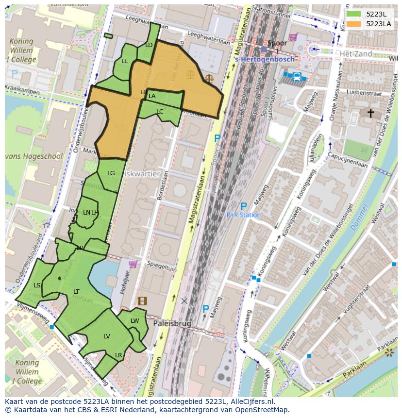 Afbeelding van het postcodegebied 5223 LA op de kaart.