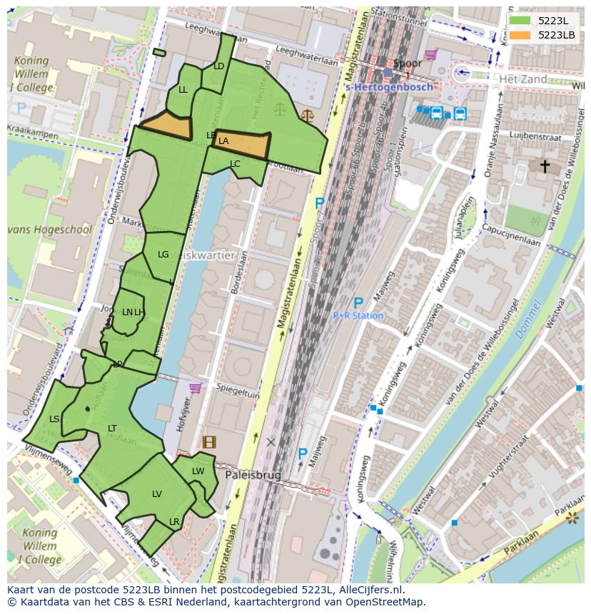 Afbeelding van het postcodegebied 5223 LB op de kaart.