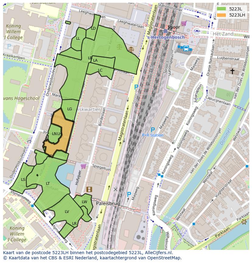 Afbeelding van het postcodegebied 5223 LH op de kaart.