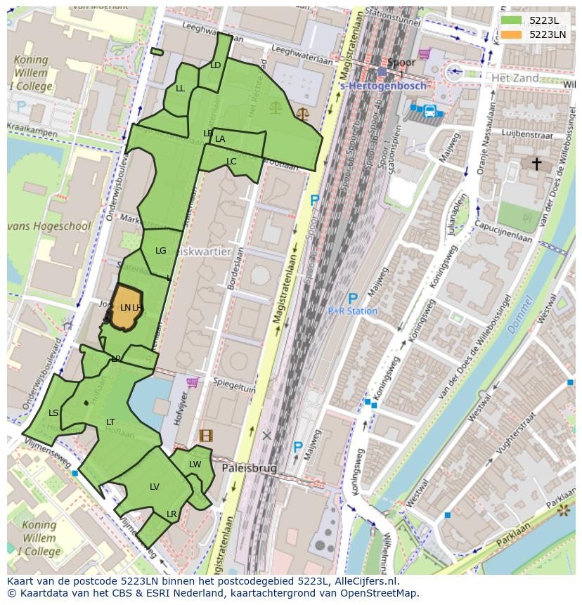 Afbeelding van het postcodegebied 5223 LN op de kaart.