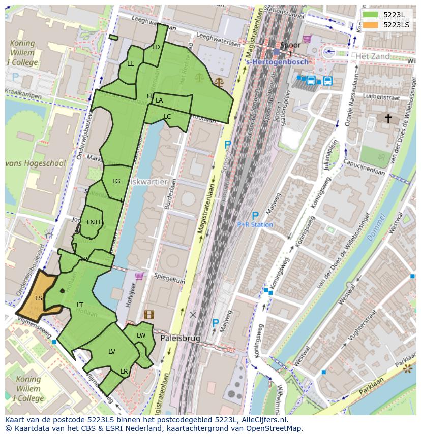 Afbeelding van het postcodegebied 5223 LS op de kaart.