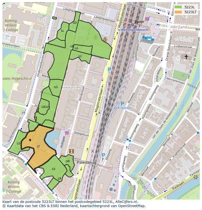 Afbeelding van het postcodegebied 5223 LT op de kaart.