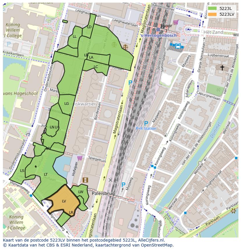 Afbeelding van het postcodegebied 5223 LV op de kaart.