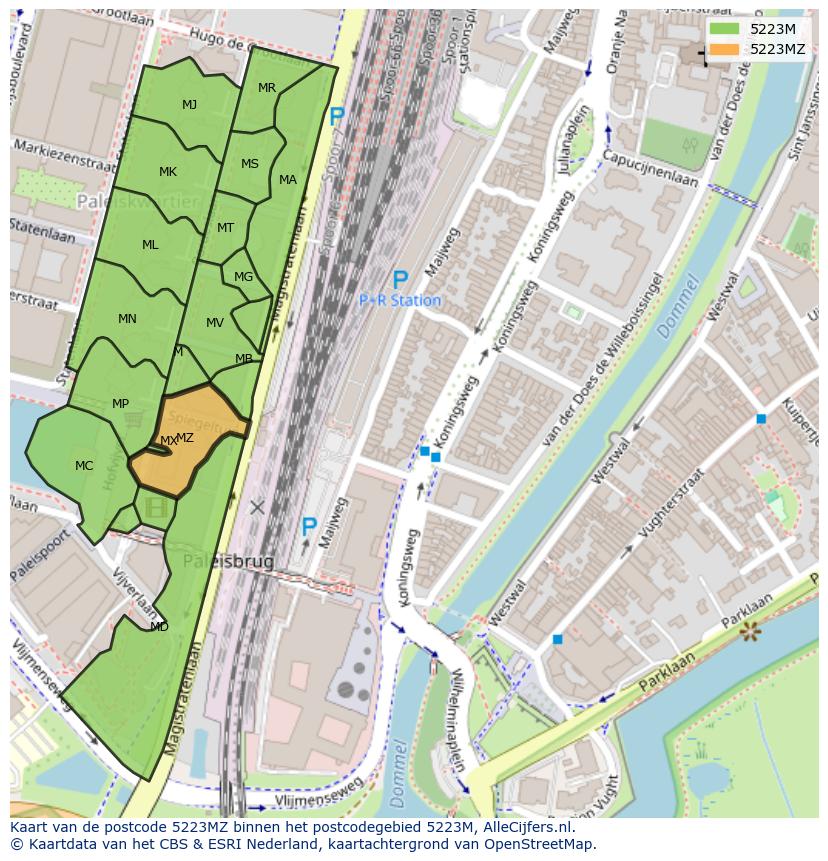 Afbeelding van het postcodegebied 5223 MZ op de kaart.