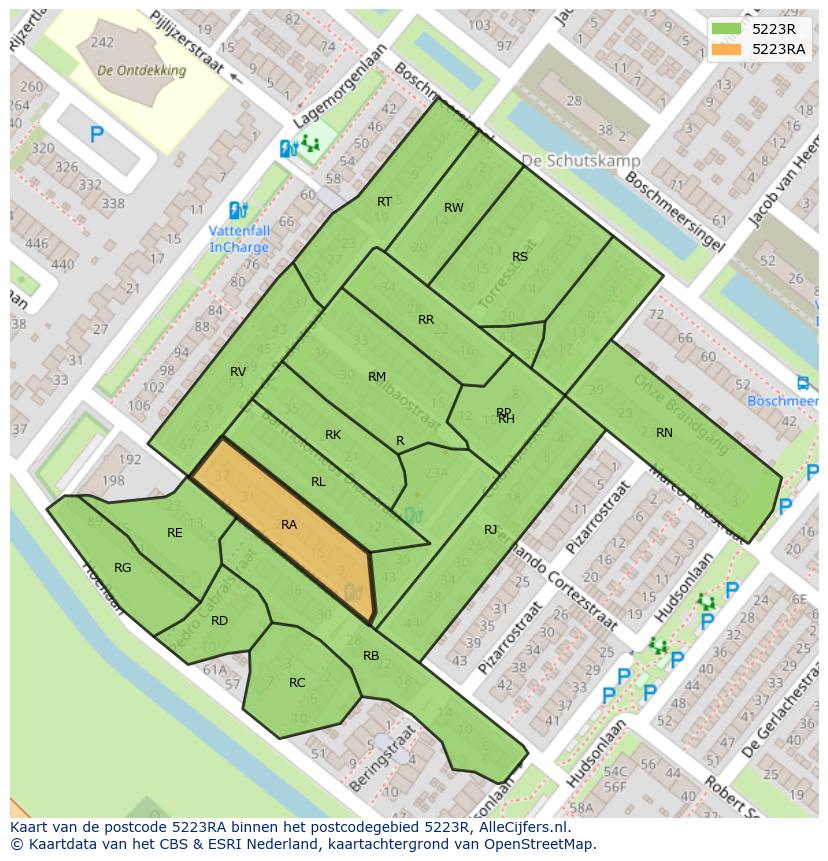Afbeelding van het postcodegebied 5223 RA op de kaart.