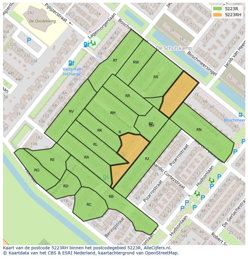 Afbeelding van het postcodegebied 5223 RH op de kaart.