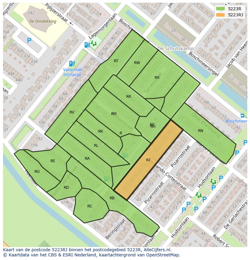 Afbeelding van het postcodegebied 5223 RJ op de kaart.