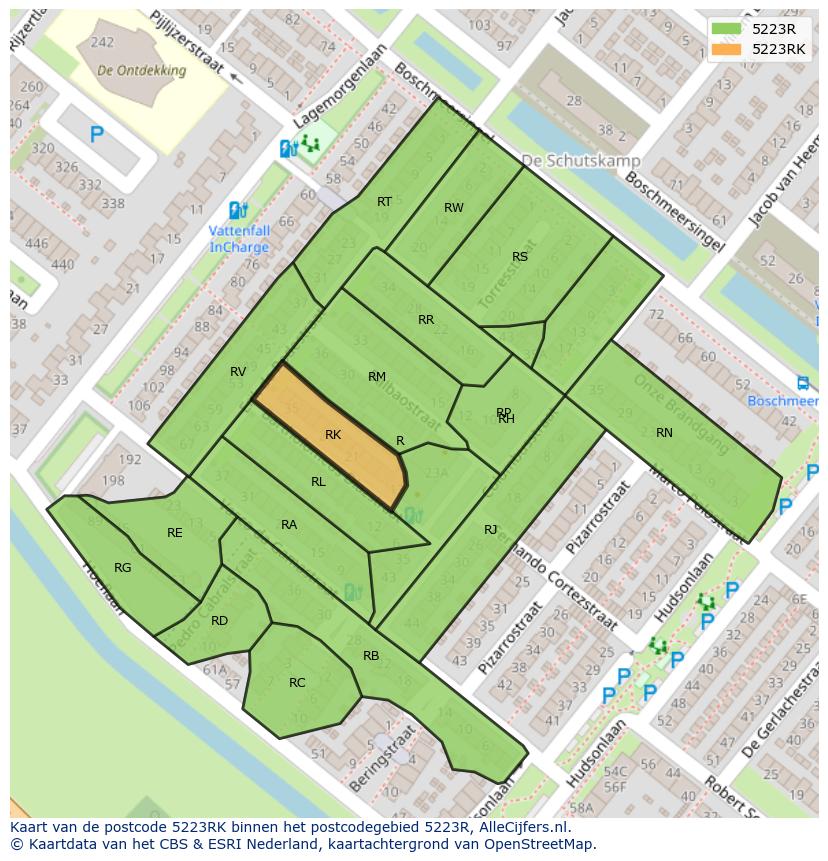 Afbeelding van het postcodegebied 5223 RK op de kaart.