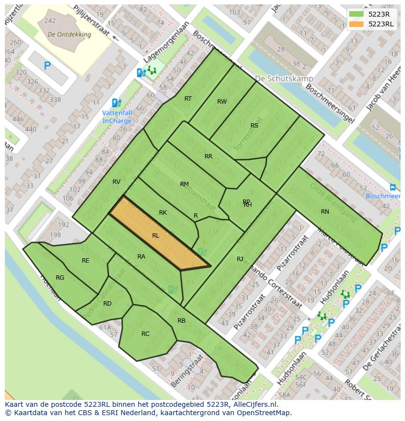 Afbeelding van het postcodegebied 5223 RL op de kaart.