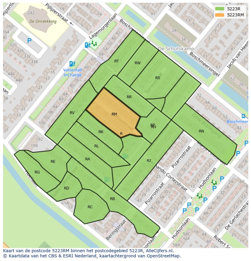 Afbeelding van het postcodegebied 5223 RM op de kaart.