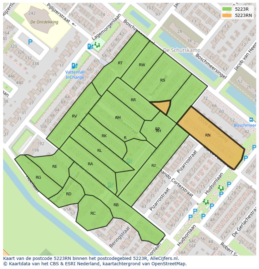 Afbeelding van het postcodegebied 5223 RN op de kaart.