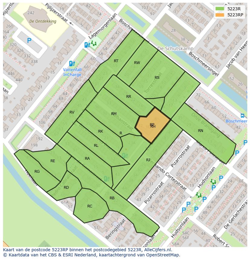 Afbeelding van het postcodegebied 5223 RP op de kaart.