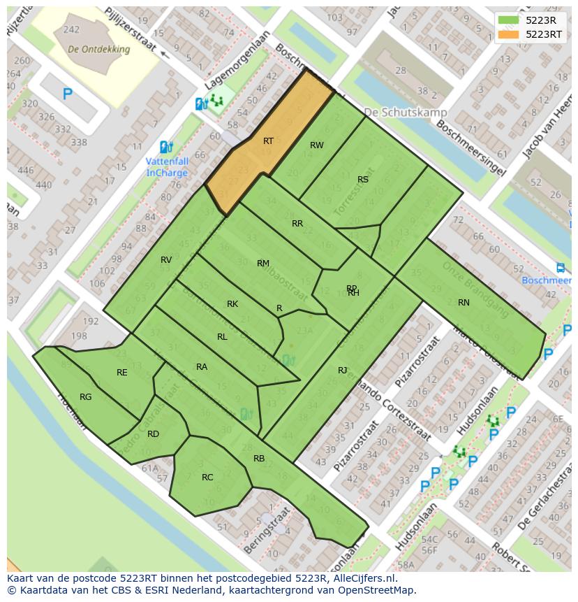 Afbeelding van het postcodegebied 5223 RT op de kaart.