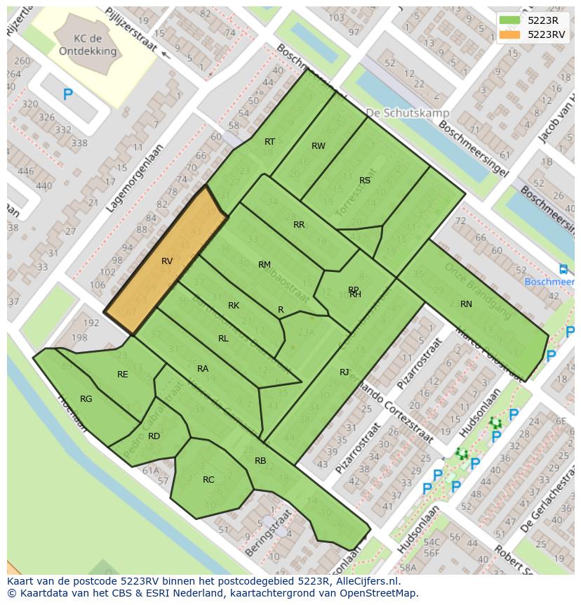 Afbeelding van het postcodegebied 5223 RV op de kaart.