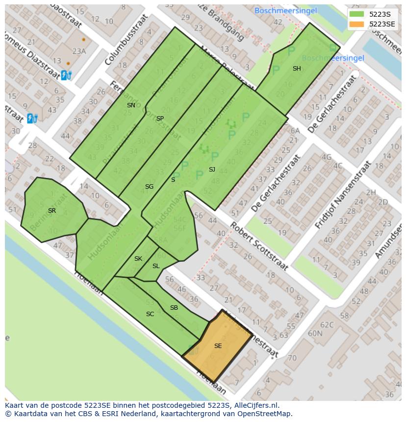 Afbeelding van het postcodegebied 5223 SE op de kaart.