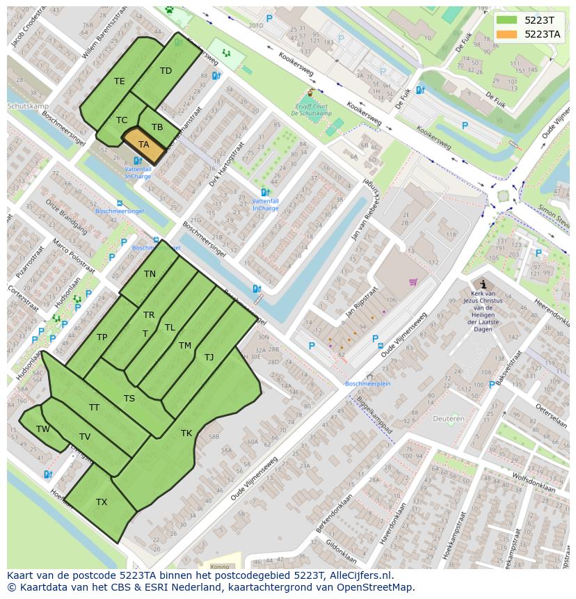 Afbeelding van het postcodegebied 5223 TA op de kaart.