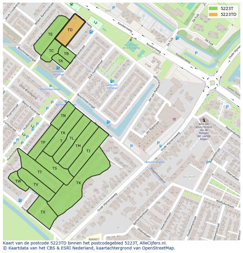 Afbeelding van het postcodegebied 5223 TD op de kaart.