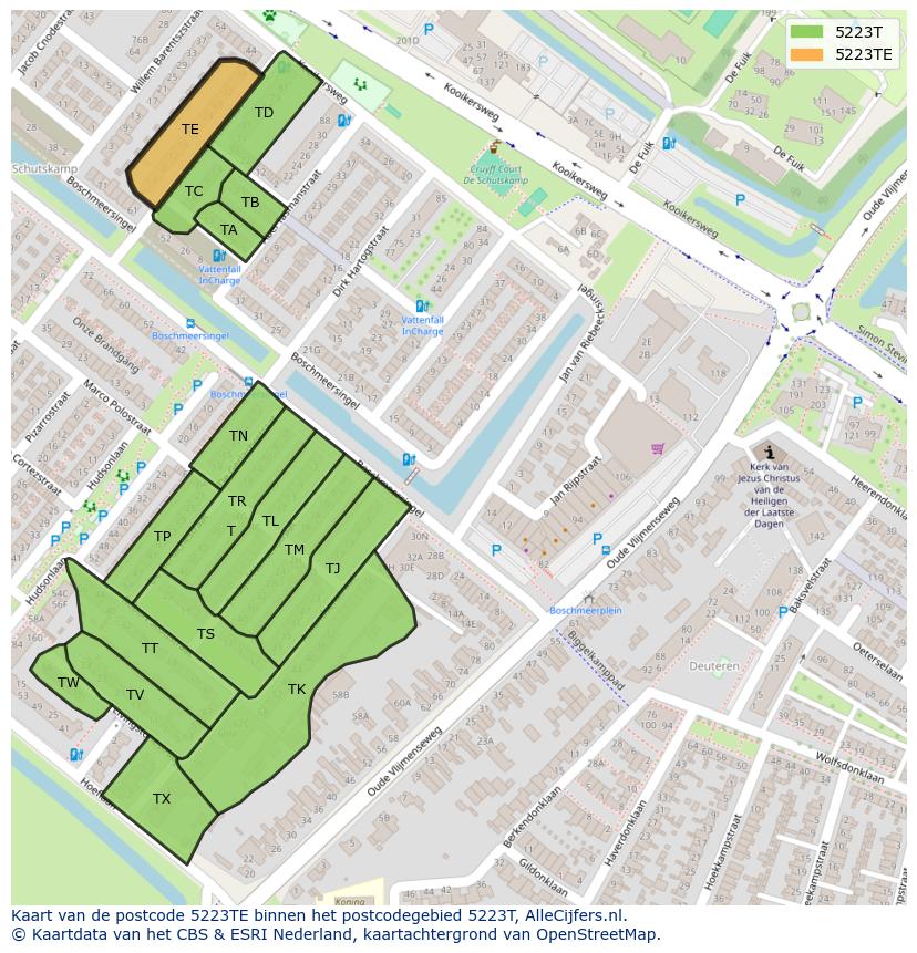 Afbeelding van het postcodegebied 5223 TE op de kaart.