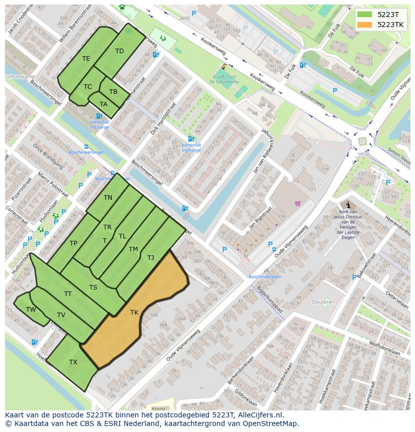 Afbeelding van het postcodegebied 5223 TK op de kaart.