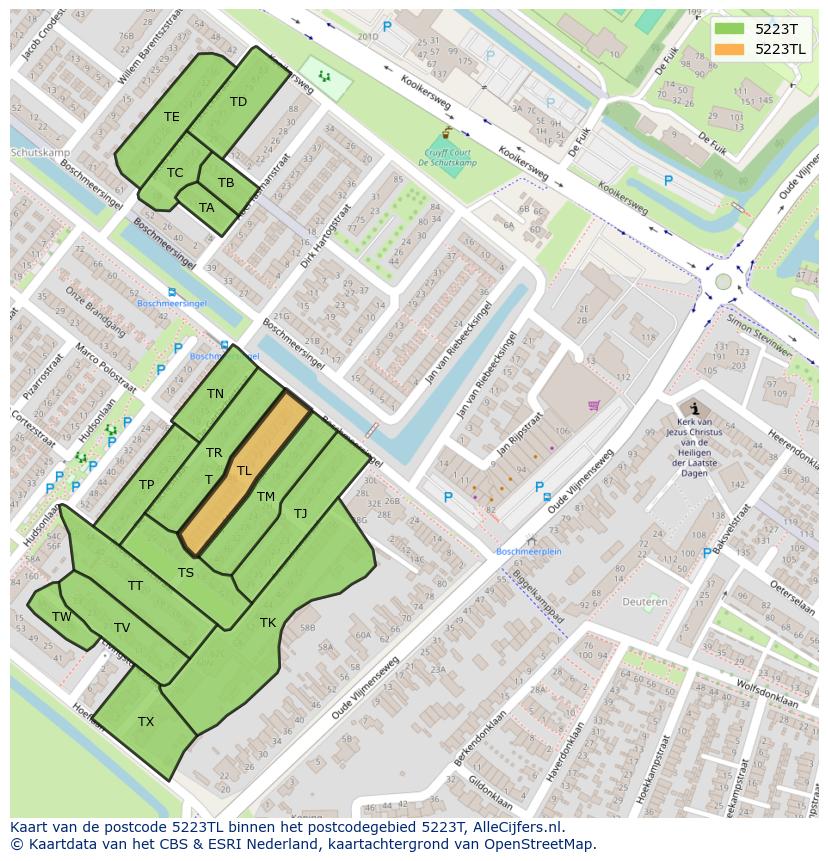 Afbeelding van het postcodegebied 5223 TL op de kaart.