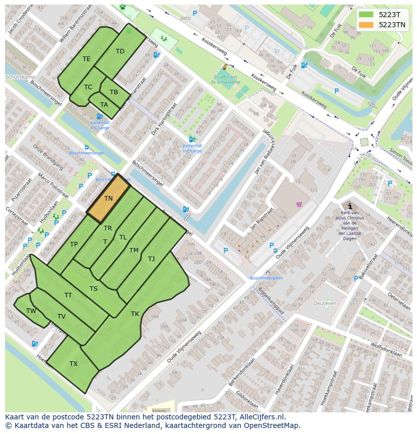 Afbeelding van het postcodegebied 5223 TN op de kaart.