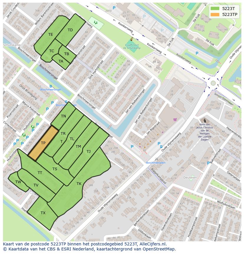 Afbeelding van het postcodegebied 5223 TP op de kaart.