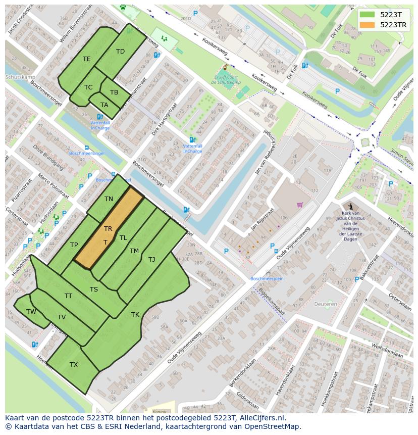 Afbeelding van het postcodegebied 5223 TR op de kaart.