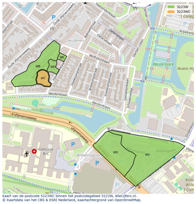 Afbeelding van het postcodegebied 5223 WC op de kaart.