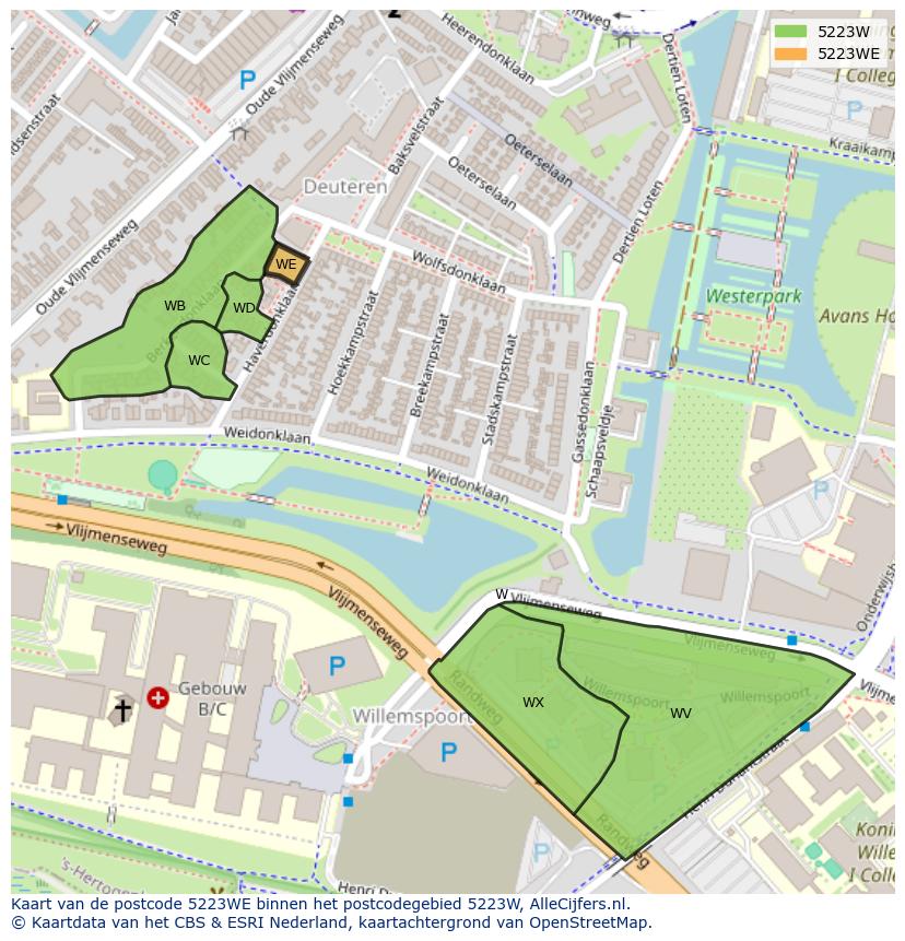 Afbeelding van het postcodegebied 5223 WE op de kaart.