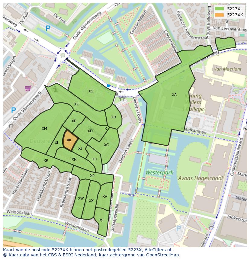 Afbeelding van het postcodegebied 5223 XK op de kaart.