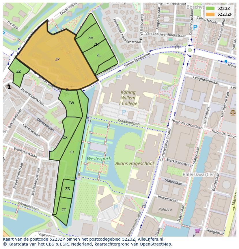 Afbeelding van het postcodegebied 5223 ZP op de kaart.