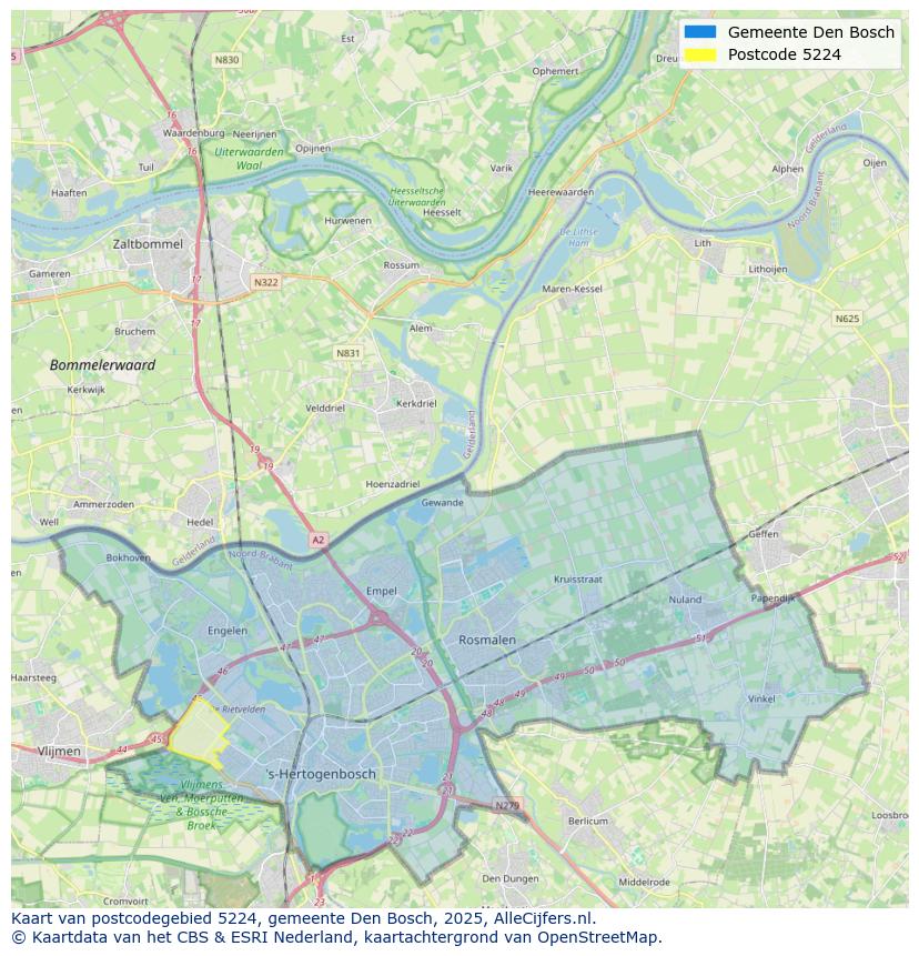 Afbeelding van het postcodegebied 5224 op de kaart.