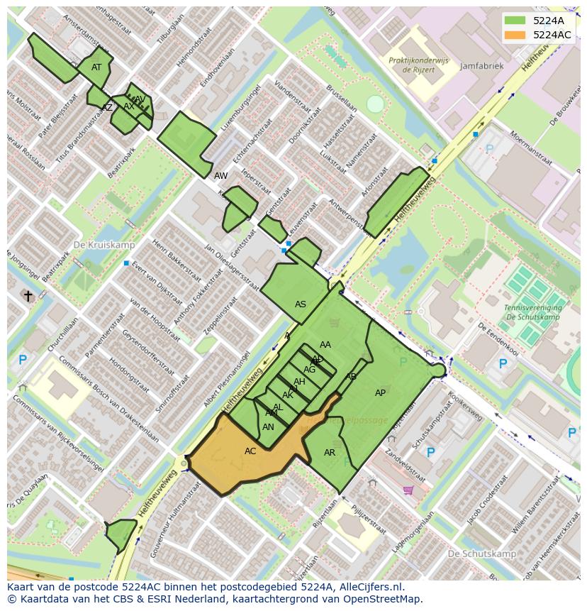 Afbeelding van het postcodegebied 5224 AC op de kaart.