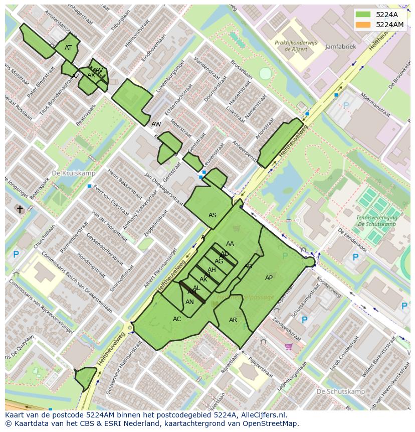 Afbeelding van het postcodegebied 5224 AM op de kaart.