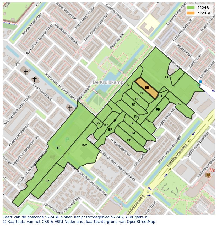 Afbeelding van het postcodegebied 5224 BE op de kaart.