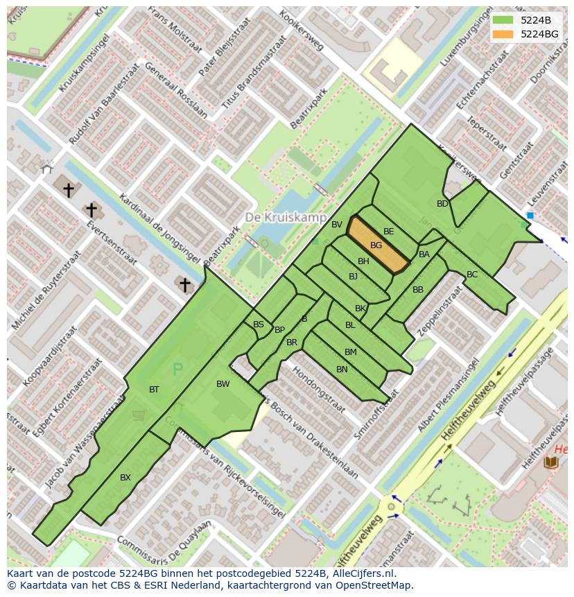 Afbeelding van het postcodegebied 5224 BG op de kaart.