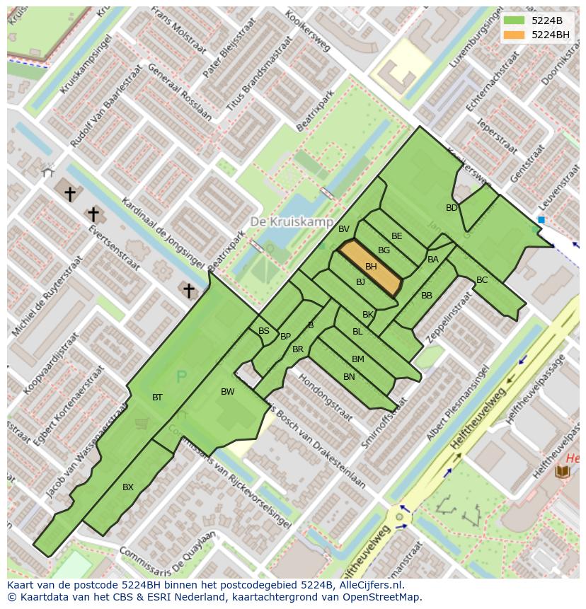 Afbeelding van het postcodegebied 5224 BH op de kaart.