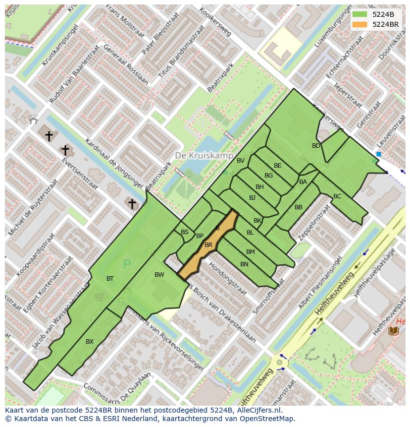 Afbeelding van het postcodegebied 5224 BR op de kaart.