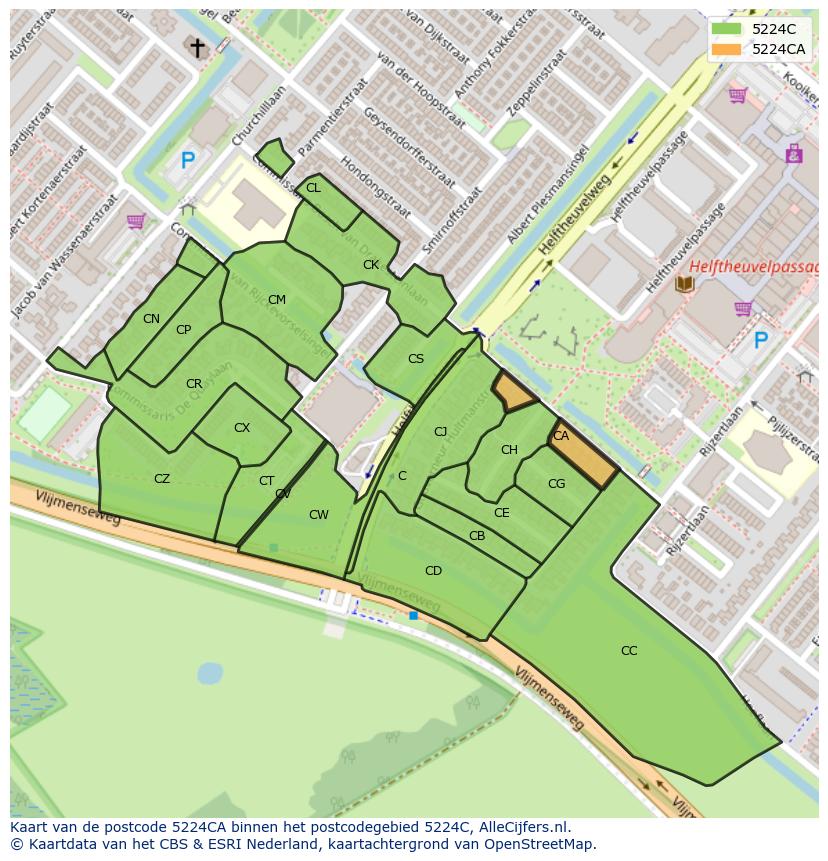 Afbeelding van het postcodegebied 5224 CA op de kaart.