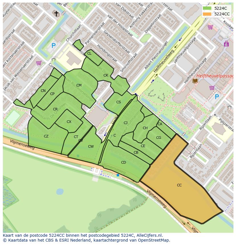 Afbeelding van het postcodegebied 5224 CC op de kaart.
