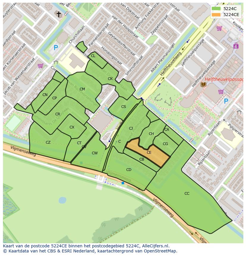 Afbeelding van het postcodegebied 5224 CE op de kaart.