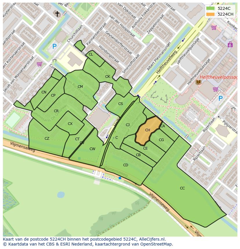 Afbeelding van het postcodegebied 5224 CH op de kaart.