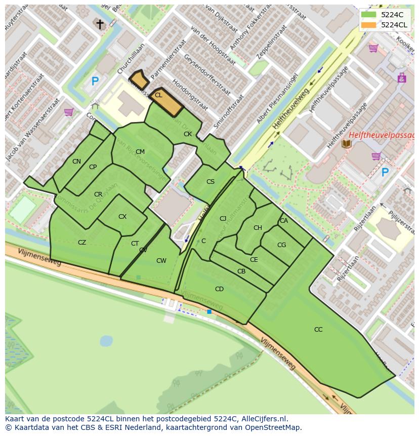 Afbeelding van het postcodegebied 5224 CL op de kaart.