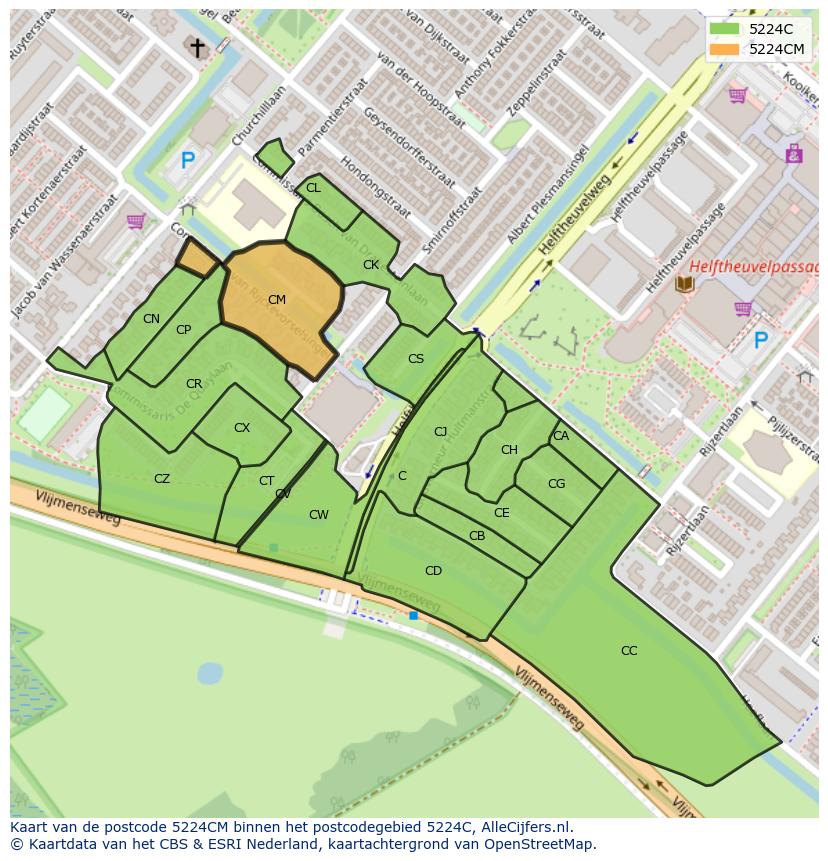 Afbeelding van het postcodegebied 5224 CM op de kaart.