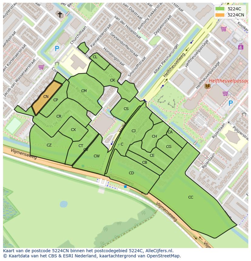 Afbeelding van het postcodegebied 5224 CN op de kaart.