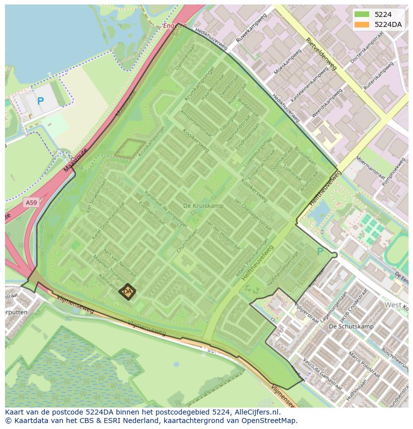 Afbeelding van het postcodegebied 5224 DA op de kaart.