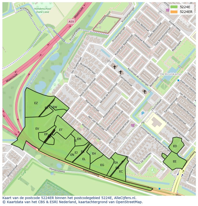 Afbeelding van het postcodegebied 5224 ER op de kaart.