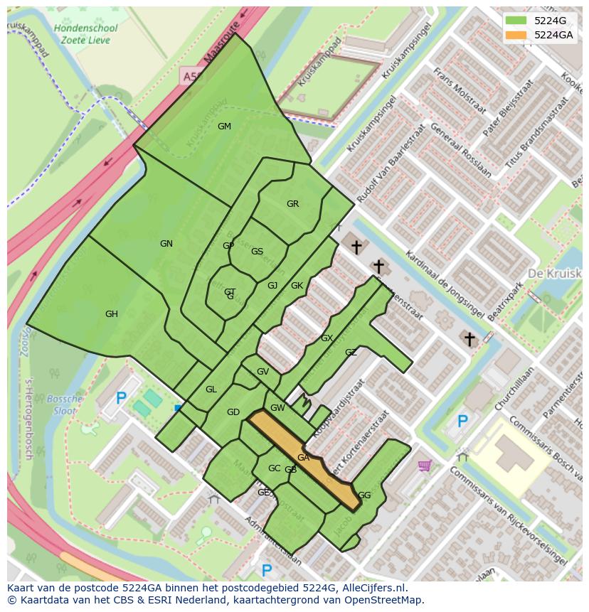 Afbeelding van het postcodegebied 5224 GA op de kaart.